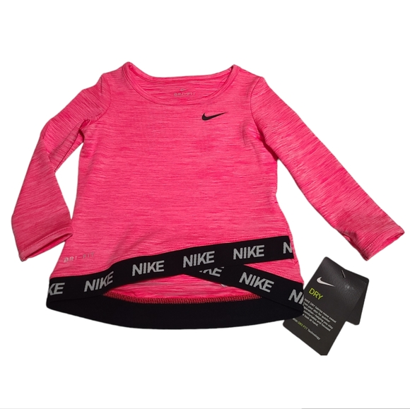 NWT Nike Dri-Fit 12M Girls Pink Long Sleeve Top With Nike Elastic Band And  Pant - Picture 3 of 10